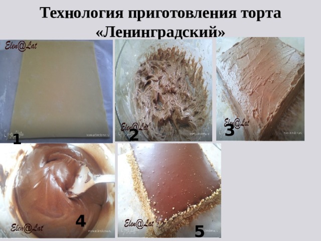 Технология приготовления торта «Ленинградский» 3 2 1 4 5 