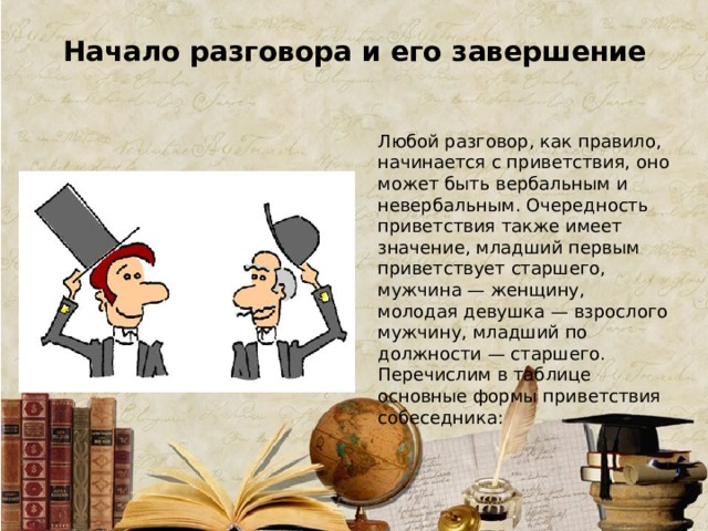 Значение имеет также. Начало разговора. Начало общения. Начало и завершение разговора. Начало беседы.