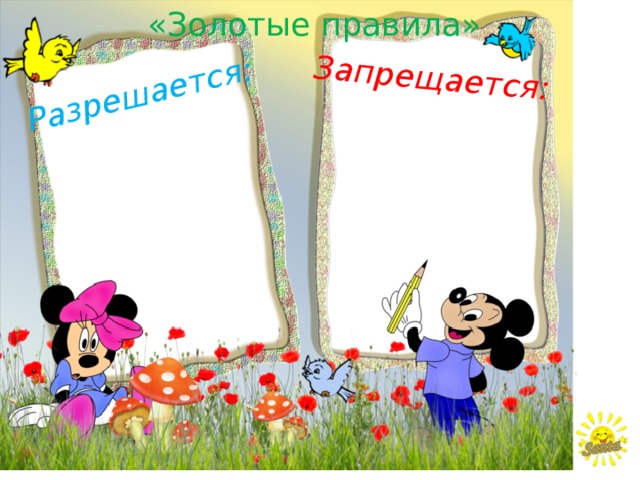 «Золотые правила» Разрешается: Запрещается: 