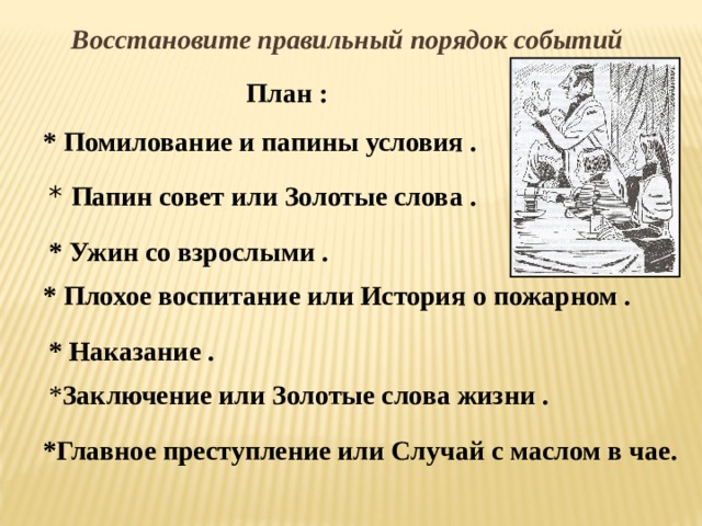 План рассказа золотые слова восстановите правильный порядок событий