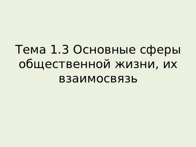 Тема 1.3 Основные сферы общественной жизни, их взаимосвязь 