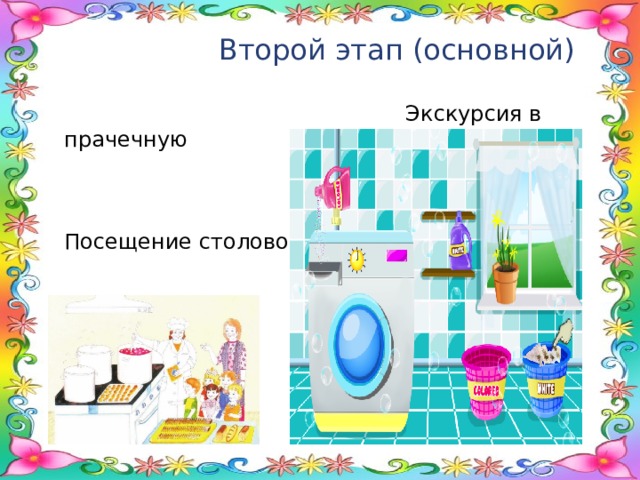  Второй этап (основной)  Экскурсия в прачечную Посещение столовой 