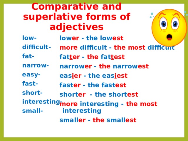 Comparative adjectives difficult. Adjective Comparative Superlative таблица. Comparative and Superlative forms of adjectives. Superlative form of the adjectives. Comparative or Superlative form.