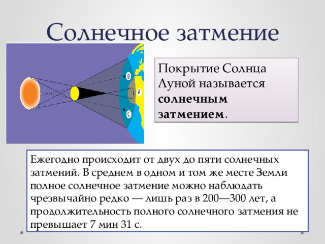 Солнечное и лунное затмение презентация 8 класс