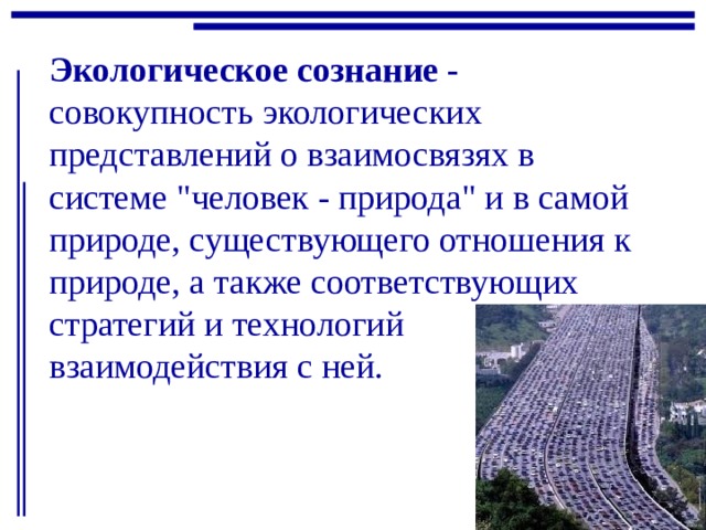 Экологическое сознание - совокупность экологических представлений о взаимосвязях в системе 