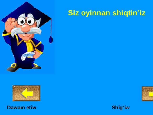 Siz oyinnan shiqtin’iz Shig’iw Dawam etiw 