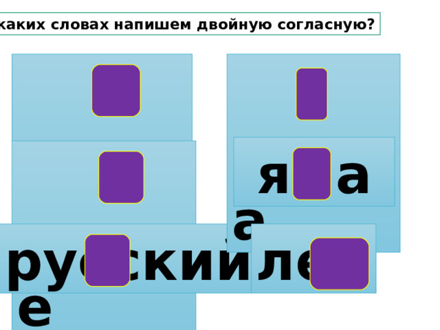 В каких словах напишем двойную согласную?  масса  речка  яма  шоссе  русский лес 
