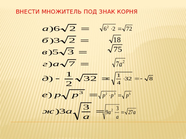 Внести множитель под знак корня 