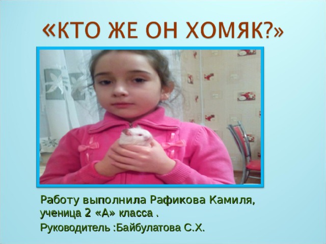 Работу выполнила Рафикова Камиля, ученица 2 «А» класса . Руководитель :Байбулатова С.Х. 