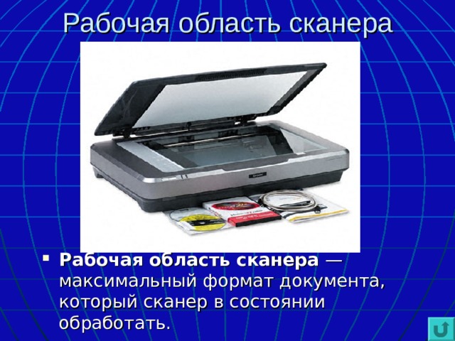 Рабочая область сканера Рабочая область сканера — максимальный формат документа, который сканер в состоянии обработать. 