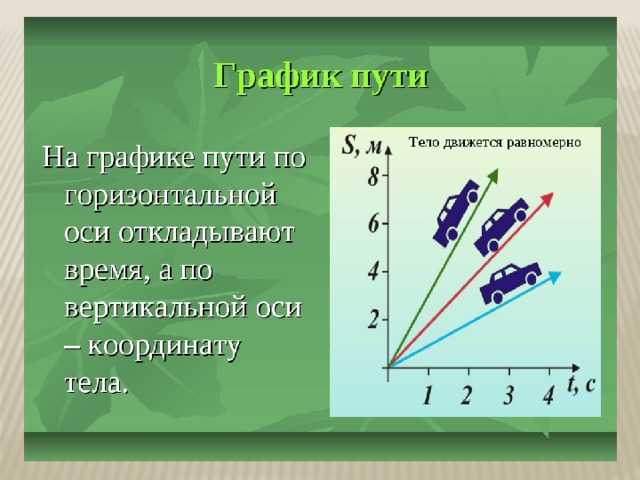 Координаты 18. График пути. График пути и скорости. График путь время. Графики пути в физике.