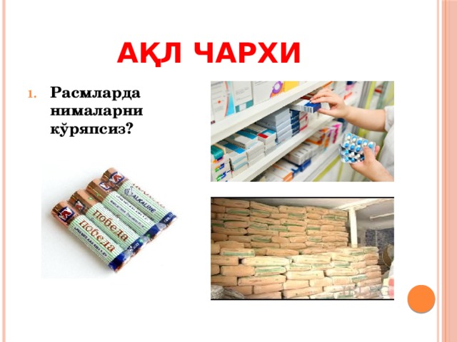 АҚЛ ЧАРХИ Расмларда нималарни кўряпсиз? 
