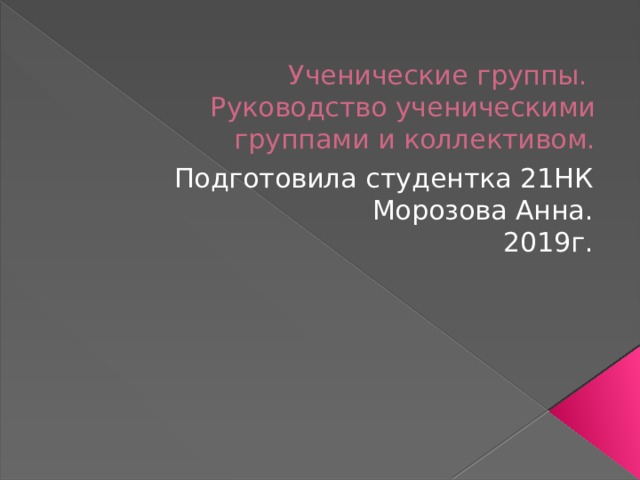 Ученические группы.  Руководство ученическими группами и коллективом. Подготовила студентка 21НК Морозова Анна. 2019г. 