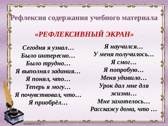 Содержание рефлексии