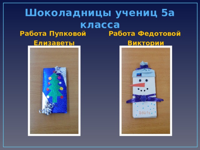 Шоколадницы учениц 5а класса Работа Пупковой Работа Федотовой Елизаветы Виктории 