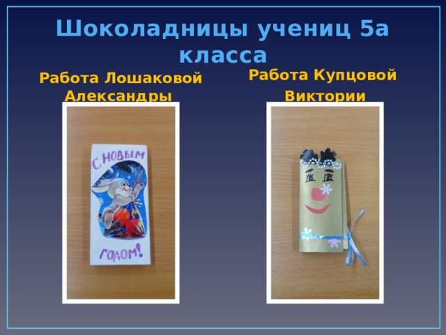 Шоколадницы учениц 5а класса Работа Лошаковой Александры Работа Купцовой Виктории 