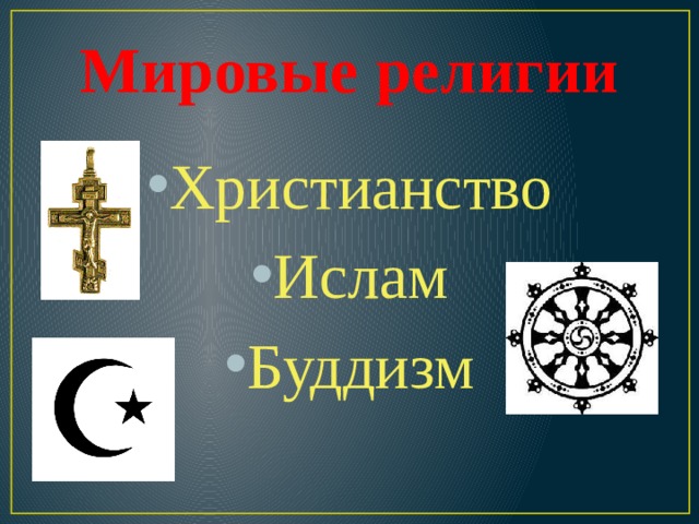 Мировые религии Христианство Ислам Буддизм 