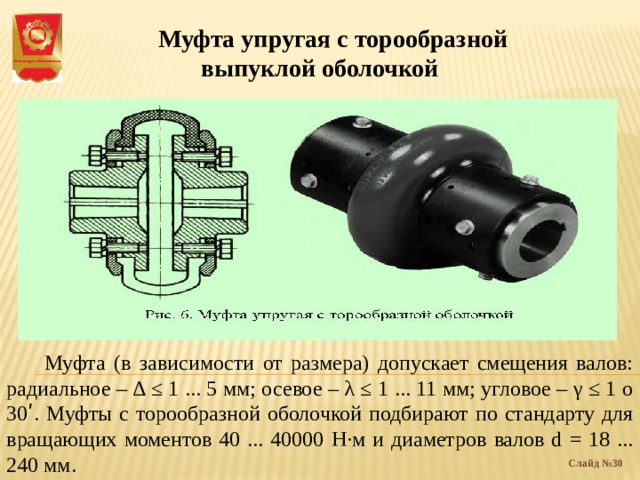 Чертеж упругой муфты с торообразной оболочкой