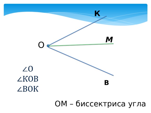 К М О      В ОМ – биссектриса угла 