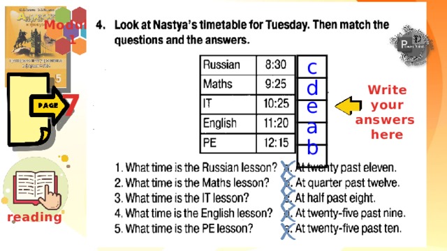 Module  1 c d Write your answers here 7 e a b reading 