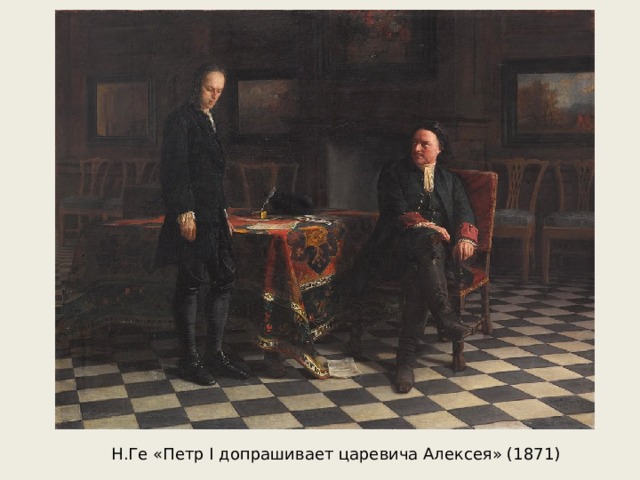 Н.Ге «Петр I допрашивает царевича Алексея» (1871) 