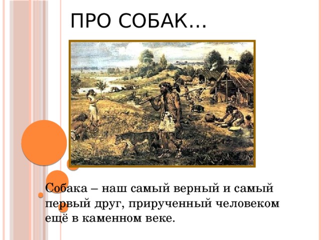 ПРО СОБАК… Собака – наш самый верный и самый первый друг, прирученный человеком ещё в каменном веке. 