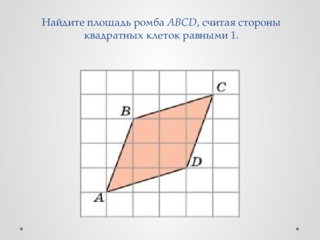 Найдите площадь ромба ABCD , считая стороны квадратных клеток равными 1. 
