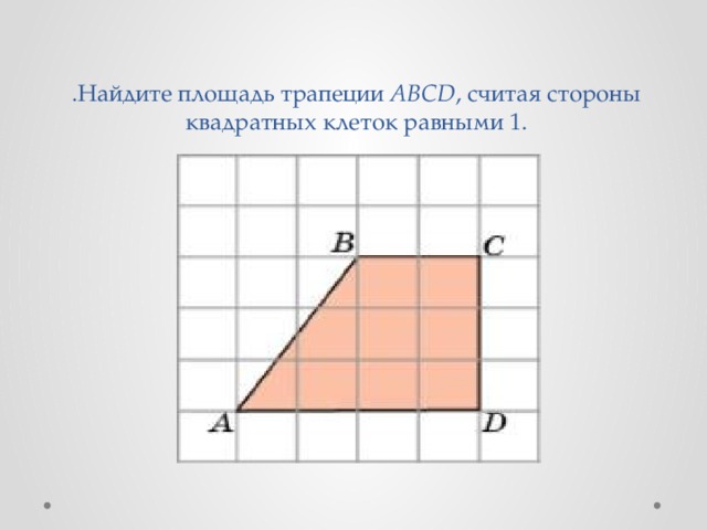 .Найдите площадь трапеции ABCD , считая стороны квадратных клеток равными 1. 