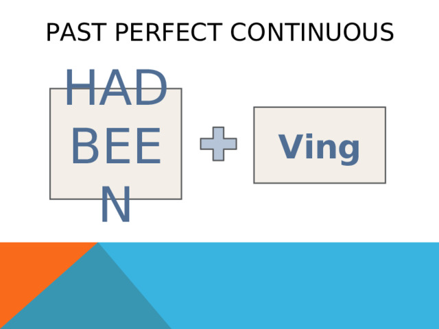 PAST PERFECT CONTINUOUS HAD  BEEN Ving 