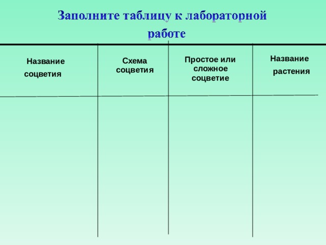 Изучив текст параграфа и рисунок 51 заполните таблицу соцветия