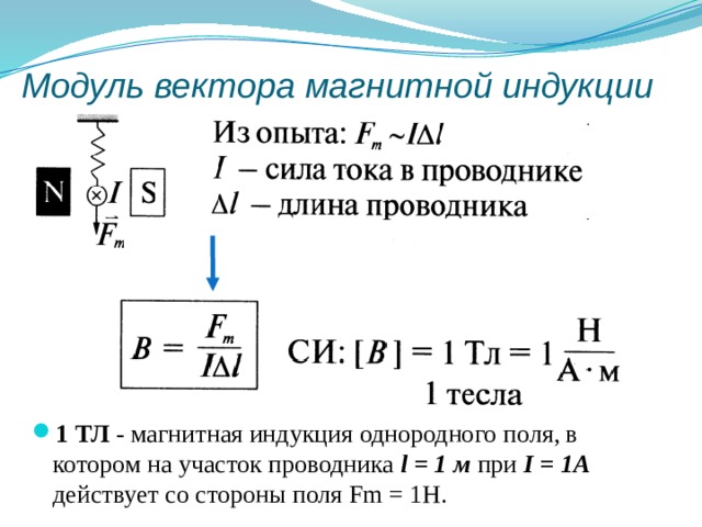 Модуль вектора магнитной индукции магнитного поля. Модуль вектора магнитной индукции формула.