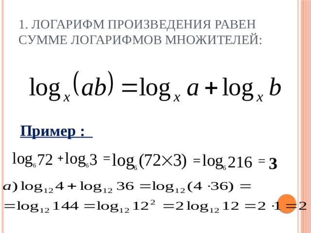 Свойства логарифмов ln