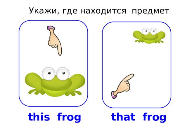 Укажи, где находится предмет this frog that frog 