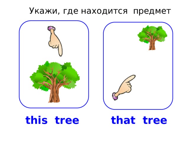 Укажи, где находится предмет this tree that tree 