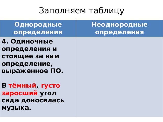 Однородные и неоднородные определения 8 класс презентация