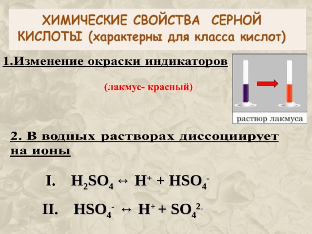 I .  H 2 SO 4  ↔  H + + HSO 4 -  II . HSO 4 -  ↔ H +  +  SO 4 2 -  