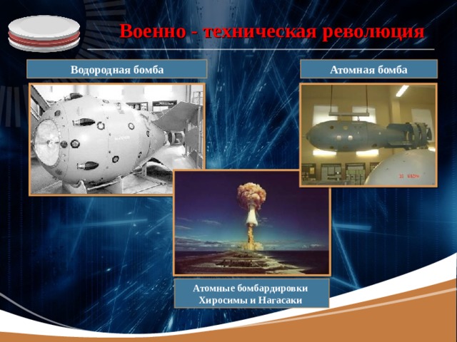 Военно - техническая революция Атомная бомба Водородная бомба Атомные бомбардировки Хиросимы и Нагасаки 