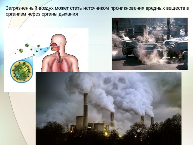 Загрязненный воздух может стать источником проникновения вредных веществ в организм через органы дыхания 