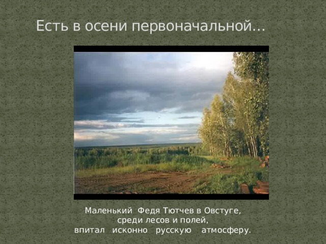 Есть в осени первоначальной… Маленький Федя Тютчев в Овстуге, среди лесов и полей, впитал исконно русскую атмосферу. 