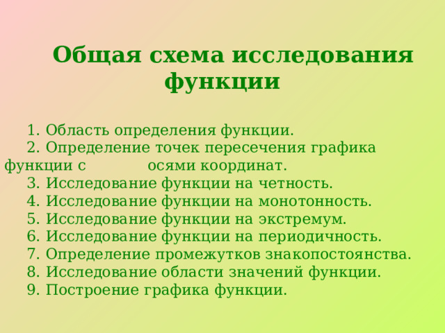 Схема исследования функции