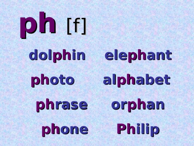 ph  [ f ] dol ph in ele ph ant ph oto al ph abet ph rase or ph an ph one Ph ilip 