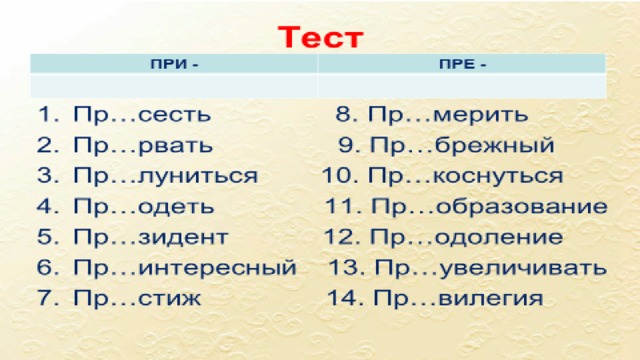 Контрольная работа пре и при