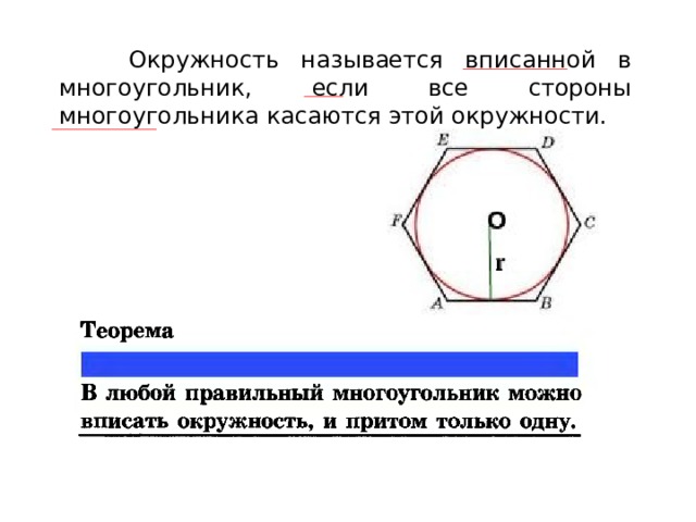 Дайте определение окружности вписанной в многоугольник