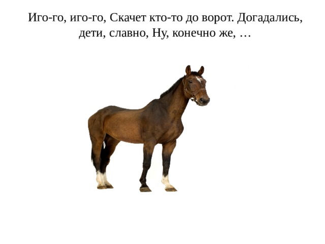 Иго-го, иго-го, Скачет кто-то до ворот. Догадались, дети, славно, Ну, конечно же, …    
