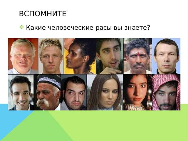 Вспомните Какие человеческие расы вы знаете? 