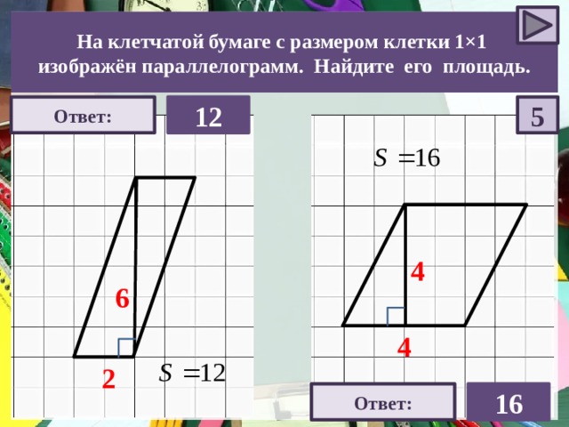 Найдите меньшее основание изображенного на рисунке параллелограмма если площадь клетки 4