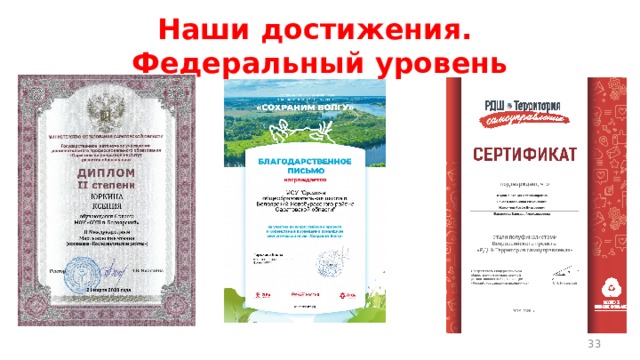 Наши достижения.  Федеральный уровень  
