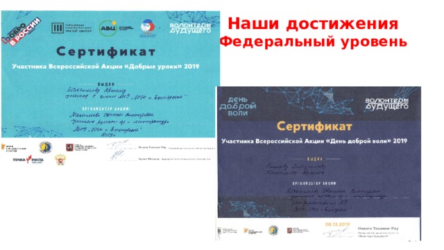 Наши достижения  Федеральный уровень  