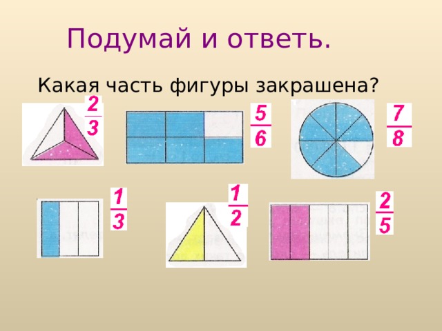 Подумай и ответь. Какая часть фигуры закрашена? 