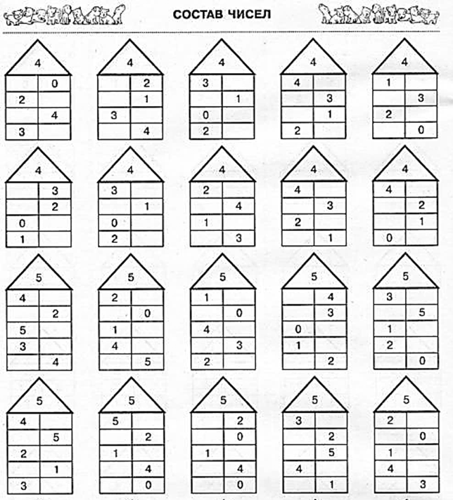 Таблица состава числа до 10 распечатать домики. Состав числа до 10 домики. Узорова нефёдова числовые домики 1 класс. Состав чисел 4-10.